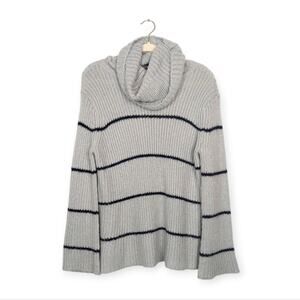 Wooden Ships Sweater S/M Gray Stripe Wool Blend Turtleneck Cozy Knit